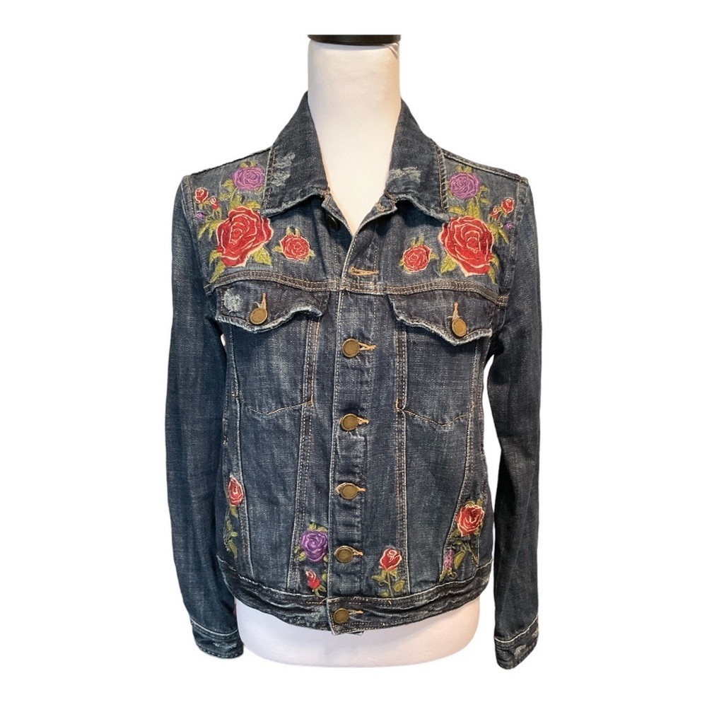 Blank Nyc Distressed Floral Denim Jean Jacket Size Xs